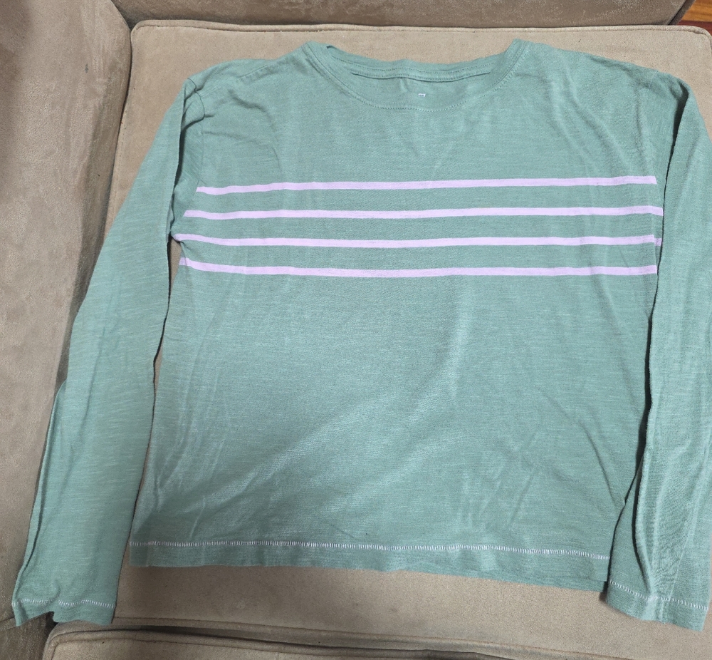 Vineyard Vines Kids Long Sleeve Tee in Sage Green with Light Pink Stripes
